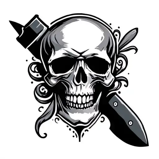 Skull sideways on a knife tattoo design idea