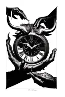 Clock and Taurus and 2 Hand Reaching Towards tattoo design idea