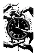 Clock and Taurus and 2 Hand Reaching Towards tattoo design idea