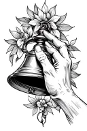 a hand ringing a handbell tattoo design idea