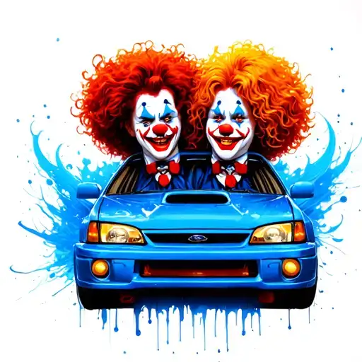 sad and happy clowns two figures italian theater demonic subaru impreza 555 rally car below Subaru blue tattoo design idea