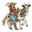 cowgirl holding a toy cow tattoo design idea