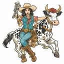 cowgirl holding a toy cow tattoo design idea