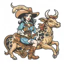 cowgirl holding a toy cow tattoo design idea