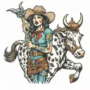 cowgirl holding a toy cow tattoo design idea