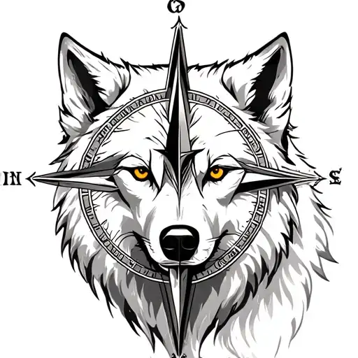 white wolf compass tattoo design idea