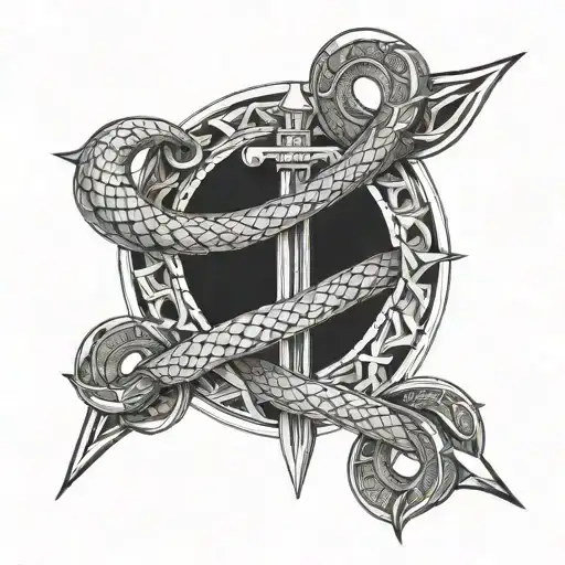 caduceus as a sword with two snakes tattoo design idea