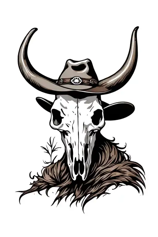 steer skull with cowboy and Weastern  tattoo design idea