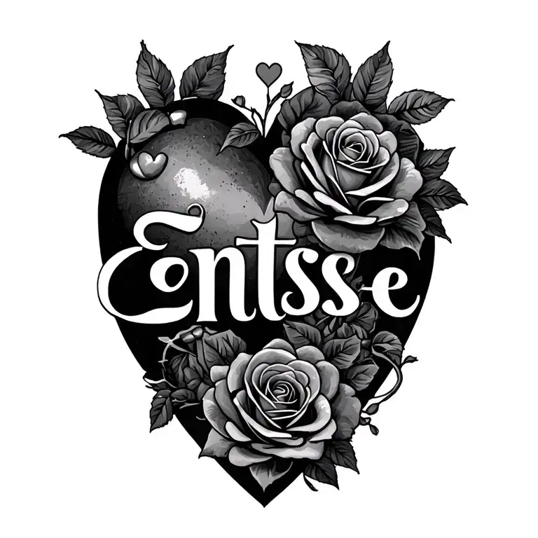 "Entse" roses and hearts one heart tattoo design idea