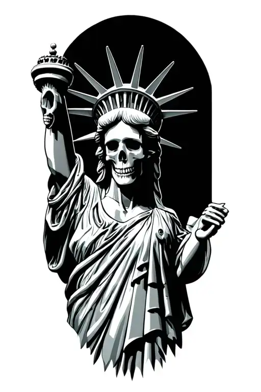 skeleton statue of liberty tattoo design idea