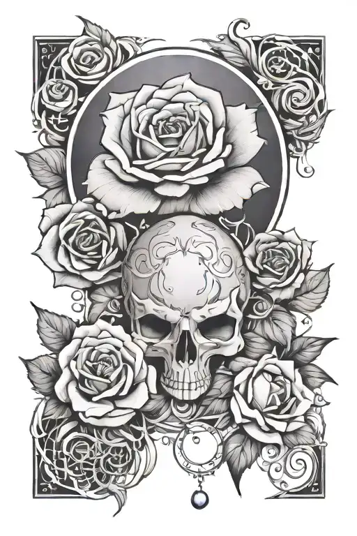 cancer zodiac sign with moonstone, Pearl and alexandrite crystals, a rose, light purple in colour tattoo design idea