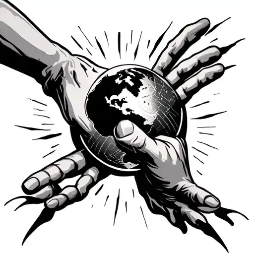 hand crushing the world tattoo design idea