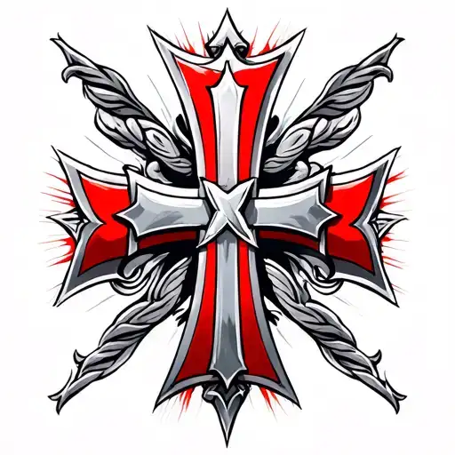 red and silver crusader cross tattoo design idea