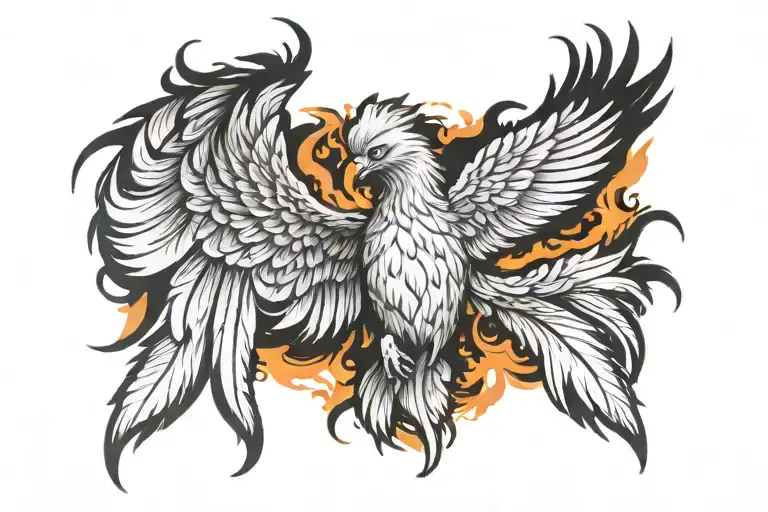 Phoenix very determined look shaking off ashes symbolizing overcoming PTSD uv ink for feathers to make the feathers glow tattoo design idea