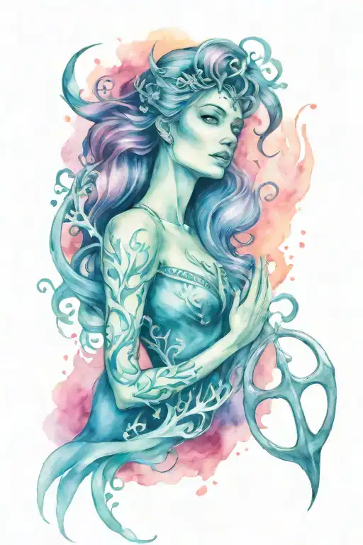 Girly poseidon trident tattoo design idea