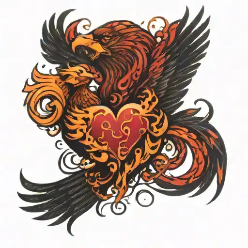 a phoenix protecting a heart tattoo design idea