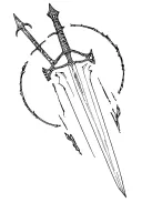 cyber sigilism sword cyberpunk style for half of sleeve and not too big and more straight lined and minimal tattoo design idea