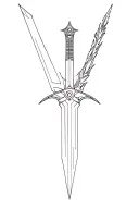 cyber sigilism sword cyberpunk style for half of sleeve and not too big and more straight lined and minimal tattoo design idea