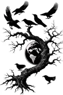 world tree with ravens on each side tattoo design idea