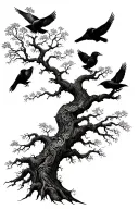 world tree with ravens on each side tattoo design idea