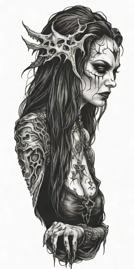 demonic vampire witch alter tattoo design idea