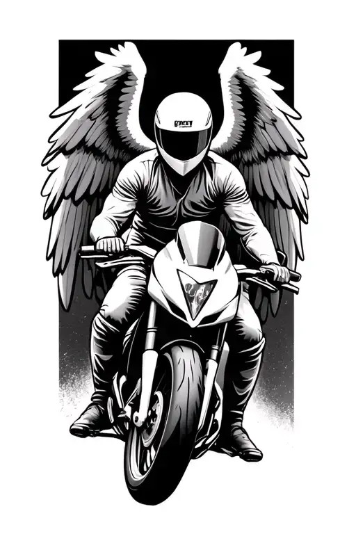 motorcycle sportbike riding, rider with wings tattoo design idea