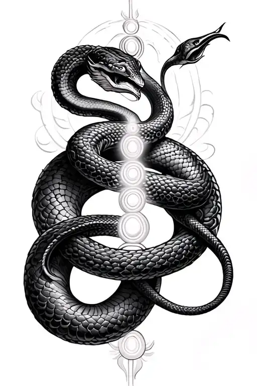 kundalini energy rising snake wrapping around the chakras tattoo design idea
