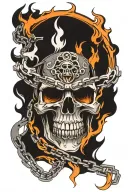 skull with flame and chain forming the shape tattoo design idea