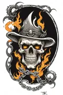 skull with flame and chain forming the shape tattoo design idea