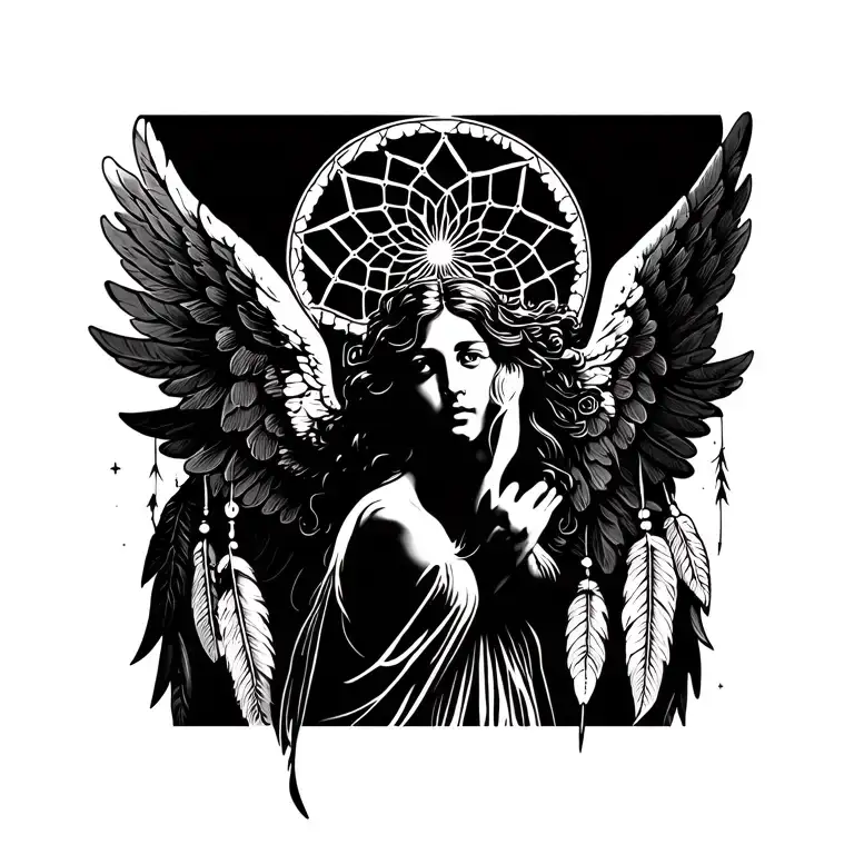 dream catcher Angel stencil tattoo design idea