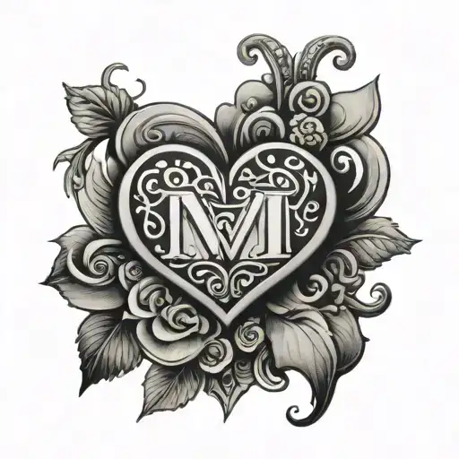 mix of the initials N and M with a heart in the middle tattoo design idea