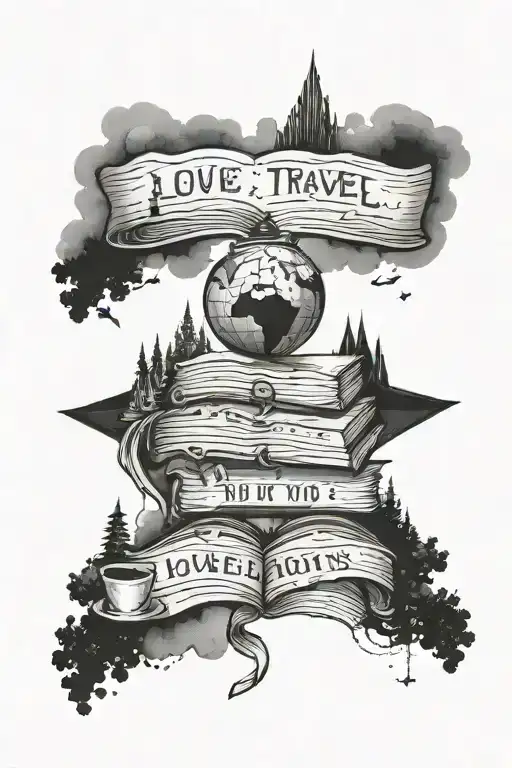 a tattoo about me, that shows that I love to travel, that I was born in the 90s and that I love to read books tattoo design idea