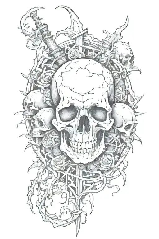 krossbones with skulls and thorn tattoo design idea