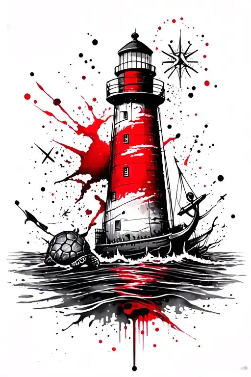 Lighthouse, anchor, turtle, sailboat, compass, water tattoo design idea