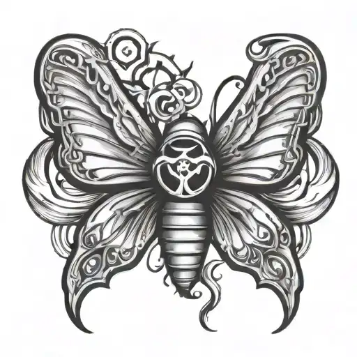 biohazard sign  and butterfly wings tattoo design idea