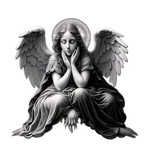 ethereal with angels, hear no evil speak no evil see no evil tattoo design idea