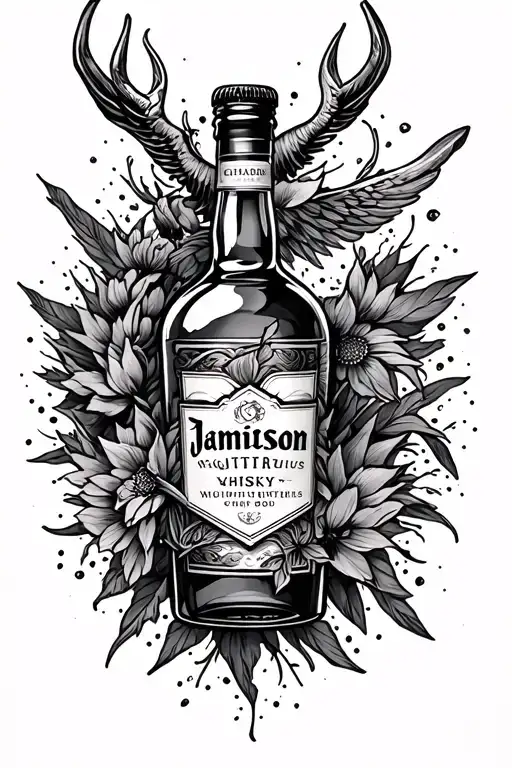 Sagittarius sign. dirt bike & Jamison whiskey bottle wrapped tattoo design idea
