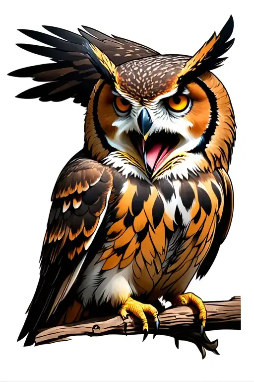 owl overlooking hawk and wolf howling tattoo design idea