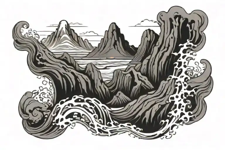pacific coast rock and wave tattoo tattoo design idea
