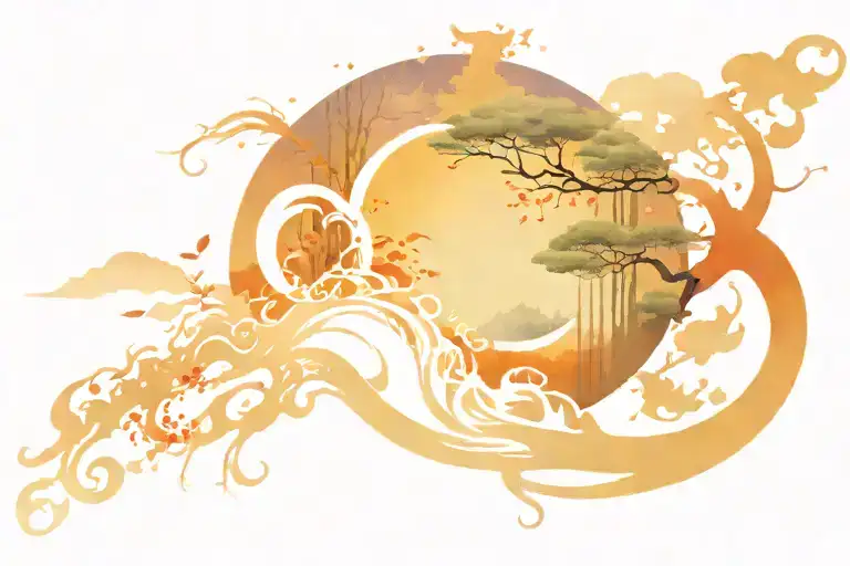 Japanese forest river covered in amaterasu flames on the night of the Sharingan moon tattoo design idea