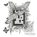 A crossword puzzle themed sleeve incorporating birds and butterflies, symbolizing the client's love for both puzzles and nature tattoo design idea