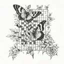 A crossword puzzle themed sleeve incorporating birds and butterflies, symbolizing the client's love for both puzzles and nature tattoo design idea