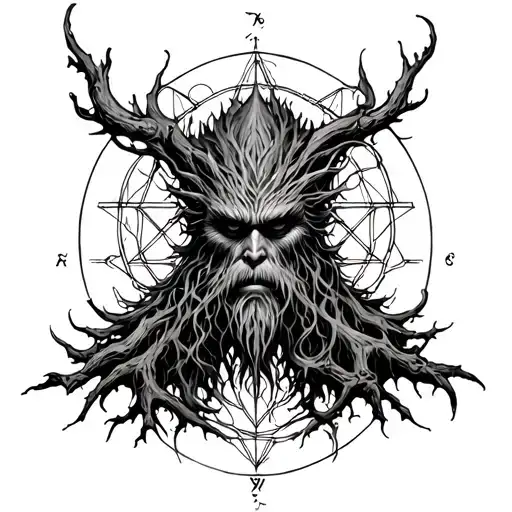 Treebeard and sacred geometry tattoo design idea