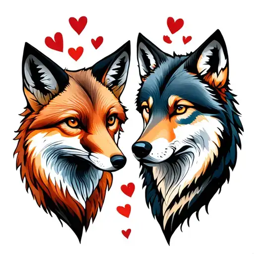Fox and Wolf representing love and free from self harm tattoo design idea