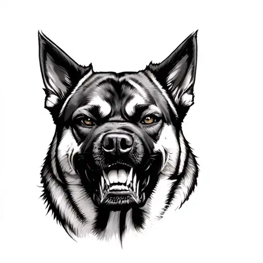 Portrait Of Angry Kangal Dog In Black And Grey Realism Tattoo tattoo design idea