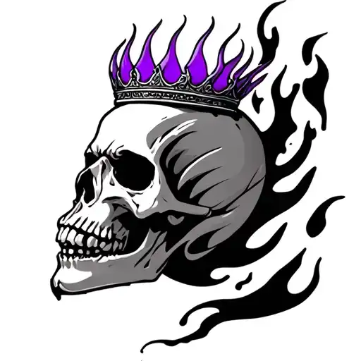flaming skull with purple crown tattoo design idea
