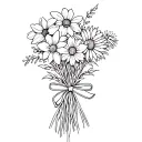 bouquet tied together in a bow with the a daffodil, aster, and chrysanthemum tattoo design idea