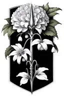 trident, lily of the valley, organic carrot, hydrangea tattoo design idea