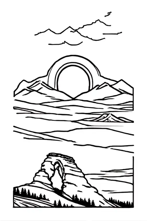 sitka, alaska and delicate arch moab utah tattoo design idea