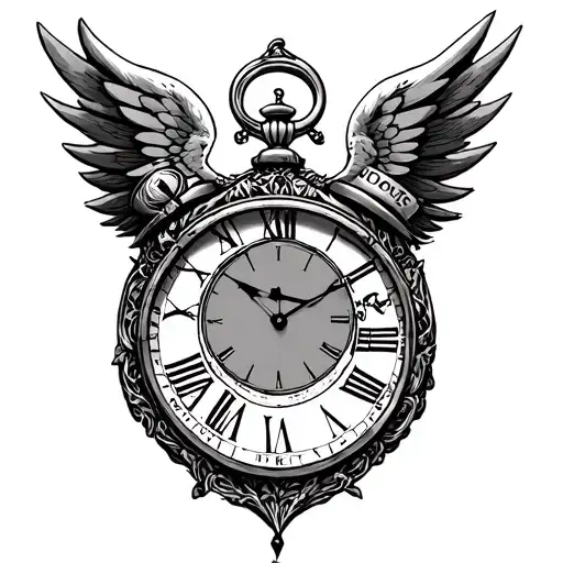 blank sign + clock + 2025 + wings tattoo design idea